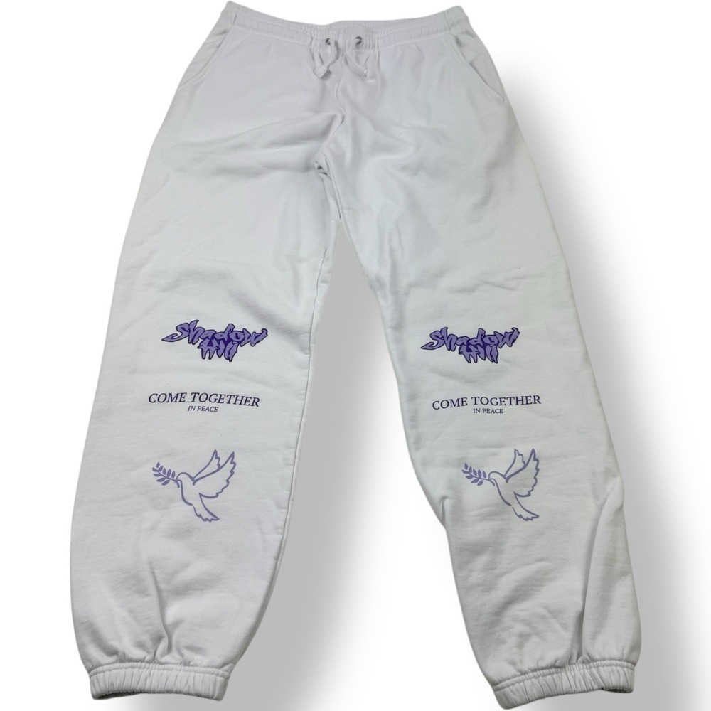 Shadow Hill White Cotton Sweatpants Men's‎ Size XL Purple Come Together Graphic